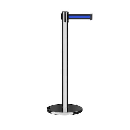 Retractable Belt Rolling Stanchion, 2.5ft Pol.Steel Post  9ft. Bk/Bl